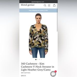 100% Cashmere Saks Fifth Ave 360Cashmere Camo V Neck Sweater Like New XS